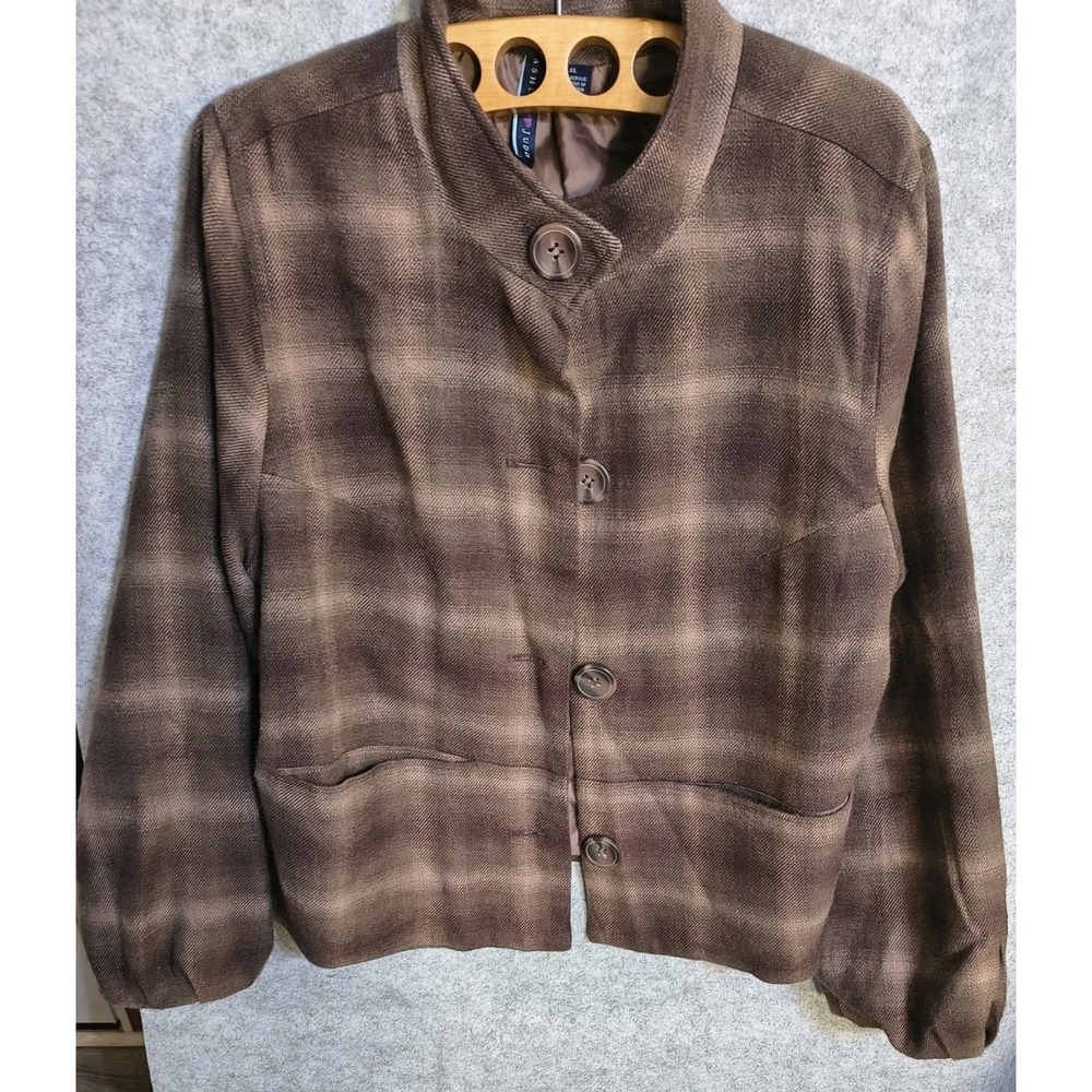 70s Blanket Plaid Taylor Swift Ashley Judd Boxy Cropped Oversize Coat Jacket EUC